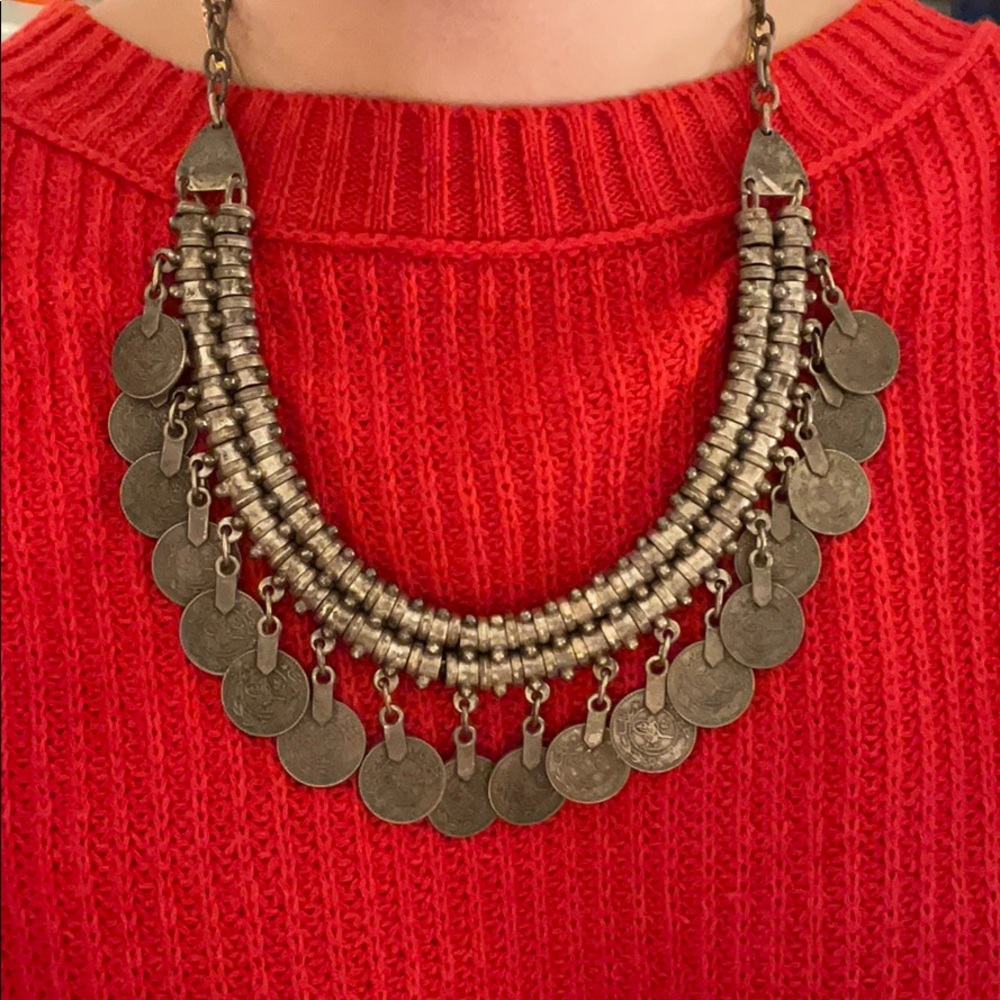 Adjustable Sterling Silver Coin Bib Necklace